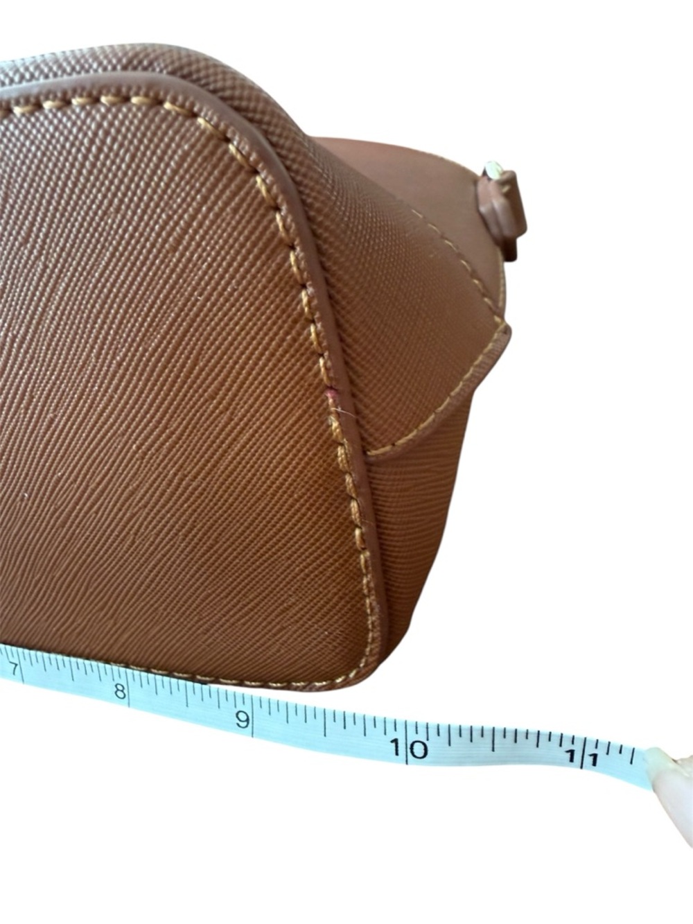 Saffiano Tan Crossbody Bag Structured Minimal Gold Hardware - Picture 10 of 10